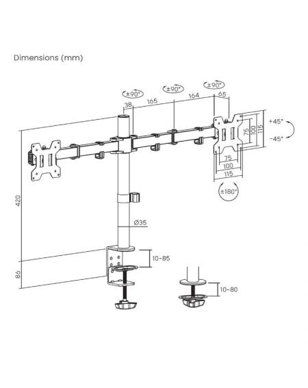 Soporte para 2 Monitores Aisens DT32TSR-279/ hasta 10kg