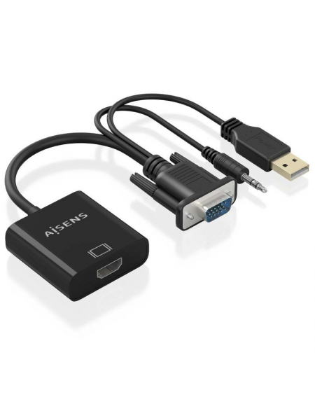 Cable Conversor Aisens A115-0872 SVGA Macho - USB Macho/ Jack Macho - HDMI Hembra/ 20cm/ Negro