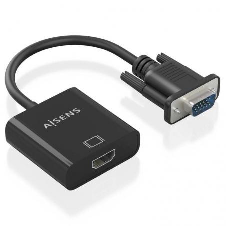 Cable Conversor Aisens A115-0873/ VGA Macho/ HDMI Hembra - Jack 3.5 Hembra - MicroUSB / 20cm/ Negro