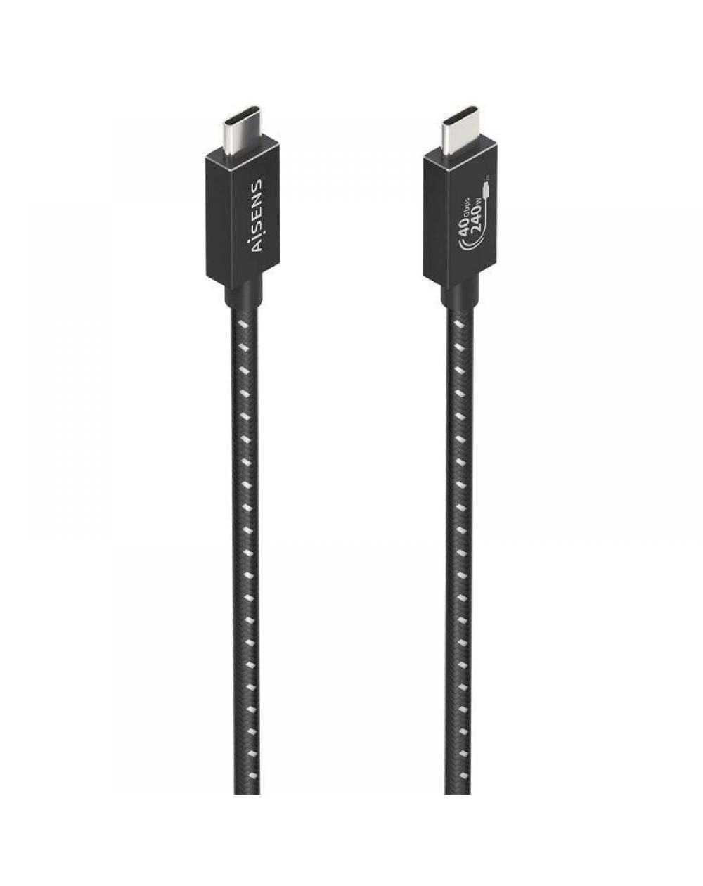 Cable USB 4.0 Tipo-C Aisens A107-0866/ USB Tipo-C Macho - USB Tipo-C Macho/ Hasta 240W/ 40Gbps/ 50cm/ Gris