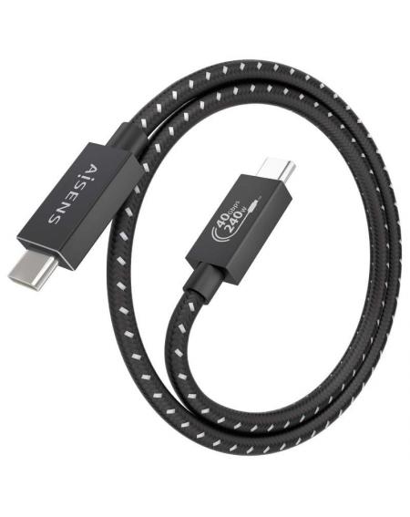 Cable USB 4.0 Tipo-C Aisens A107-0866/ USB Tipo-C Macho - USB Tipo-C Macho/ Hasta 240W/ 40Gbps/ 50cm/ Gris