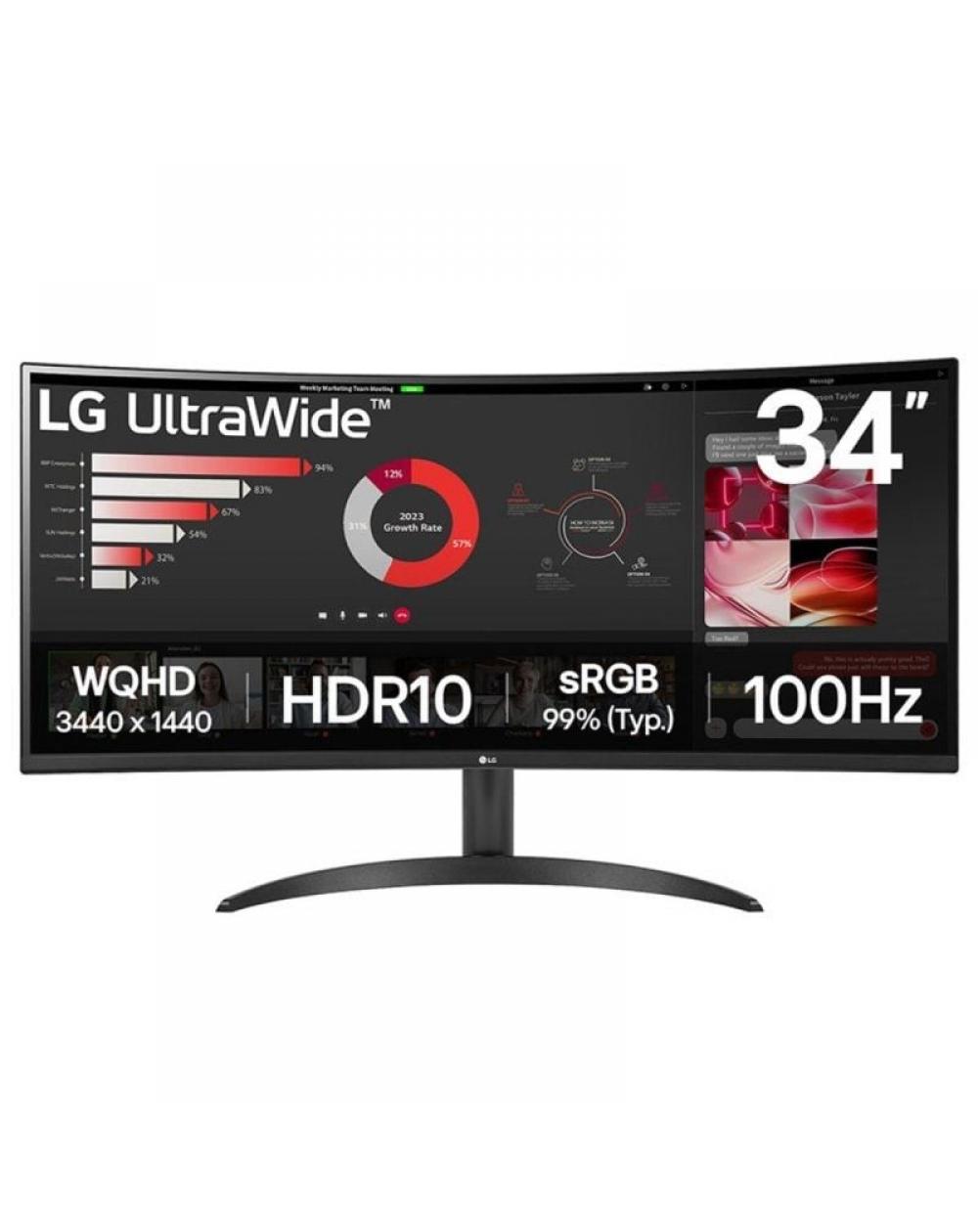 Monitor Profesional Ultrapanorámico Curvo LG 34WR50QK-B 34'/ WQHD/ Negro