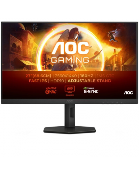 Monitor Gaming AOC Q27G4XF 27'/ QHD/ 0.5ms/ 180Hz/ IPS/ Regulable en altura/ Negro