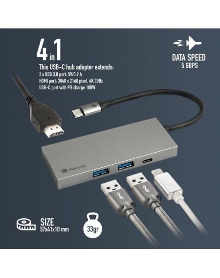 Docking USB Tipo-C NGS WonderDock4 Pro/ 2xUSB/ 1xUSB Tipo-C DP/ 1xHDMI