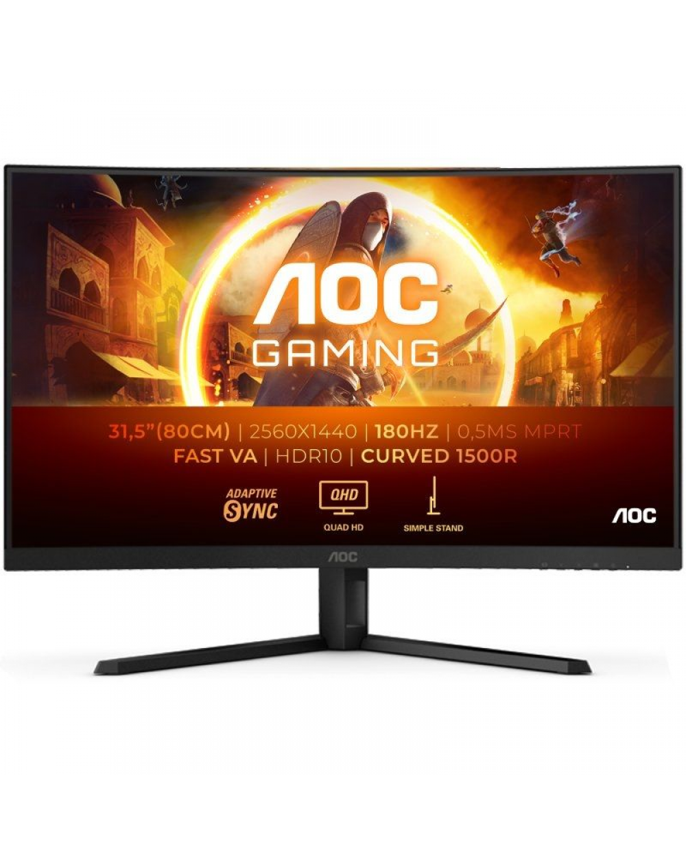 Monitor Gaming Curvo AOC CQ32G4VE 31.5'/ QHD/ 0.5ms/ 180Hz/ VA/ Negro