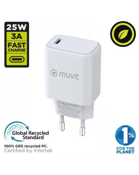 Cargador de Pared Muvit For Change MCACC0038/ 1xUSB Tipo-C/ 25W