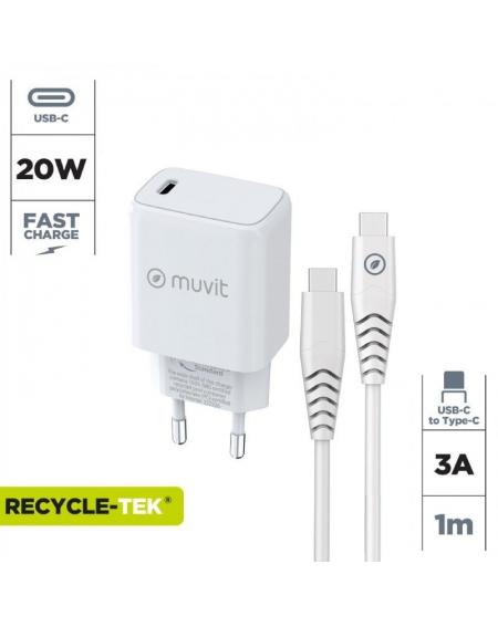 Cargador de Pared Muvit For Change MCPAK0044/ 1xUSB Tipo-C + Cable USB Tipo-C/ 20W