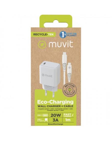 Cargador de Pared Muvit For Change MCPAK0044/ 1xUSB Tipo-C + Cable USB Tipo-C/ 20W