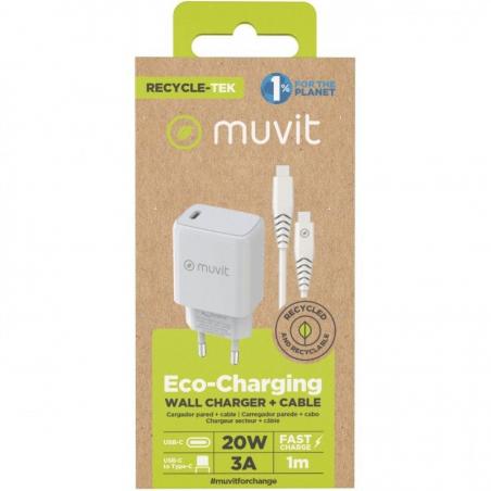 Cargador de Pared Muvit For Change MCPAK0044/ 1xUSB Tipo-C + Cable USB Tipo-C/ 20W