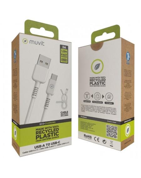 Cable USB 2.0 Tipo-C Muvit For Change MCUSC0003/ USB Tipo-C Macho - USB Macho/ Hasta 27W/ 1.2m/ Blanco