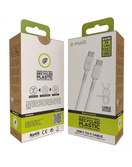 Cable USB 2.0 Tipo-C Muvit For Change MCUSC0008/ USB Tipo-C Macho - USB Tipo-C/ Hasta 60W/ 1.2m/ Blanco