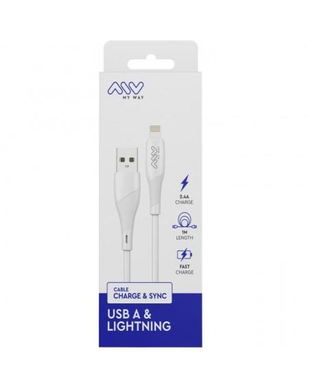 Cable USB 2.0 Lightning Myway MWUSC0021/ USB Macho - Lightning Macho/ 1m/ Blanco