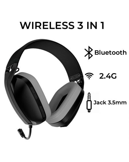 Auriculares Stereo PC / PS4 / PS5 Negro (3 en 1: Wireless / Bluetooth / Jack) COOL Newton