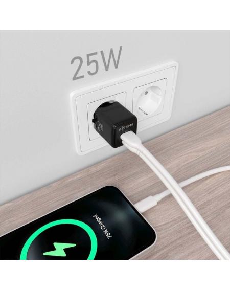 Cargador Gan de Pared Aisens ASCH-25W2P015-BK/ 1xUSB Tipo-C/ 1xUSB/ 25W