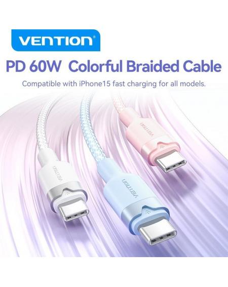 Cable USB 2.0 Tipo-C 3A Vention TRDWF/ USB Tipo-C Macho - USB Tipo-C Macho/ Hasta 60W/ 480Mbps/ 1m/ Blanco