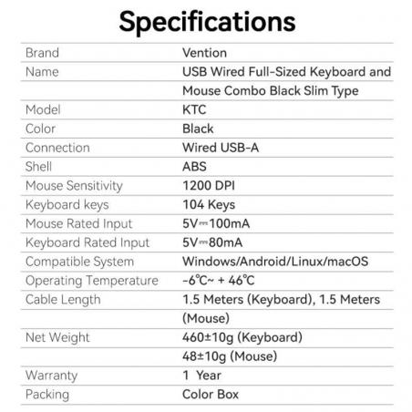 Teclado y Ratón Vention Combo KTCB0-ES/ Negro