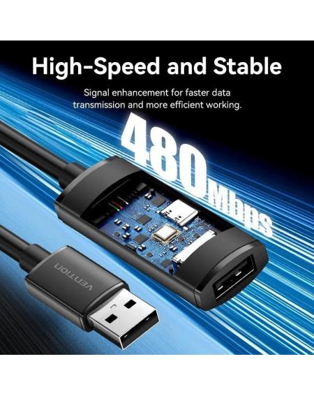 Cable Alargador USB 2.0 Vention CBKBJ/ USB Macho - USB Hembra/ 480Mbps/ 5m/ Negro