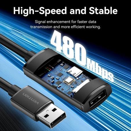 Cable Alargador USB 2.0 Vention CBKBJ/ USB Macho - USB Hembra/ 480Mbps/ 5m/ Negro