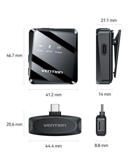 Micrófono Inalámbrico con Clip Vention NCBB0/ USB Tipo-C/ Incluye Receptor/ 2 unidades