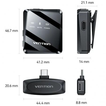 Micrófono Inalámbrico con Clip Vention NCBB0/ USB Tipo-C/ Incluye Receptor/ 2 unidades