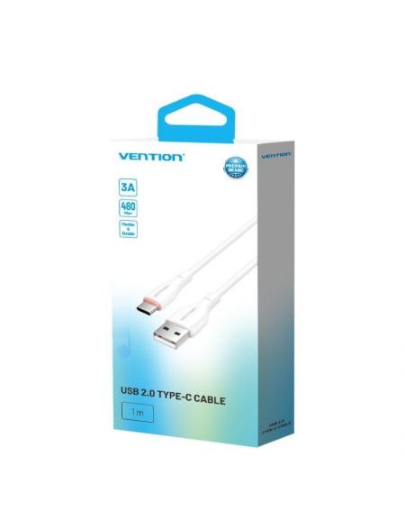 Cable USB Tipo-C Vention H25WF/ USB Tipo-C Macho - USB Macho/ 15W/ 480Mbps/ 1m/ Blanco