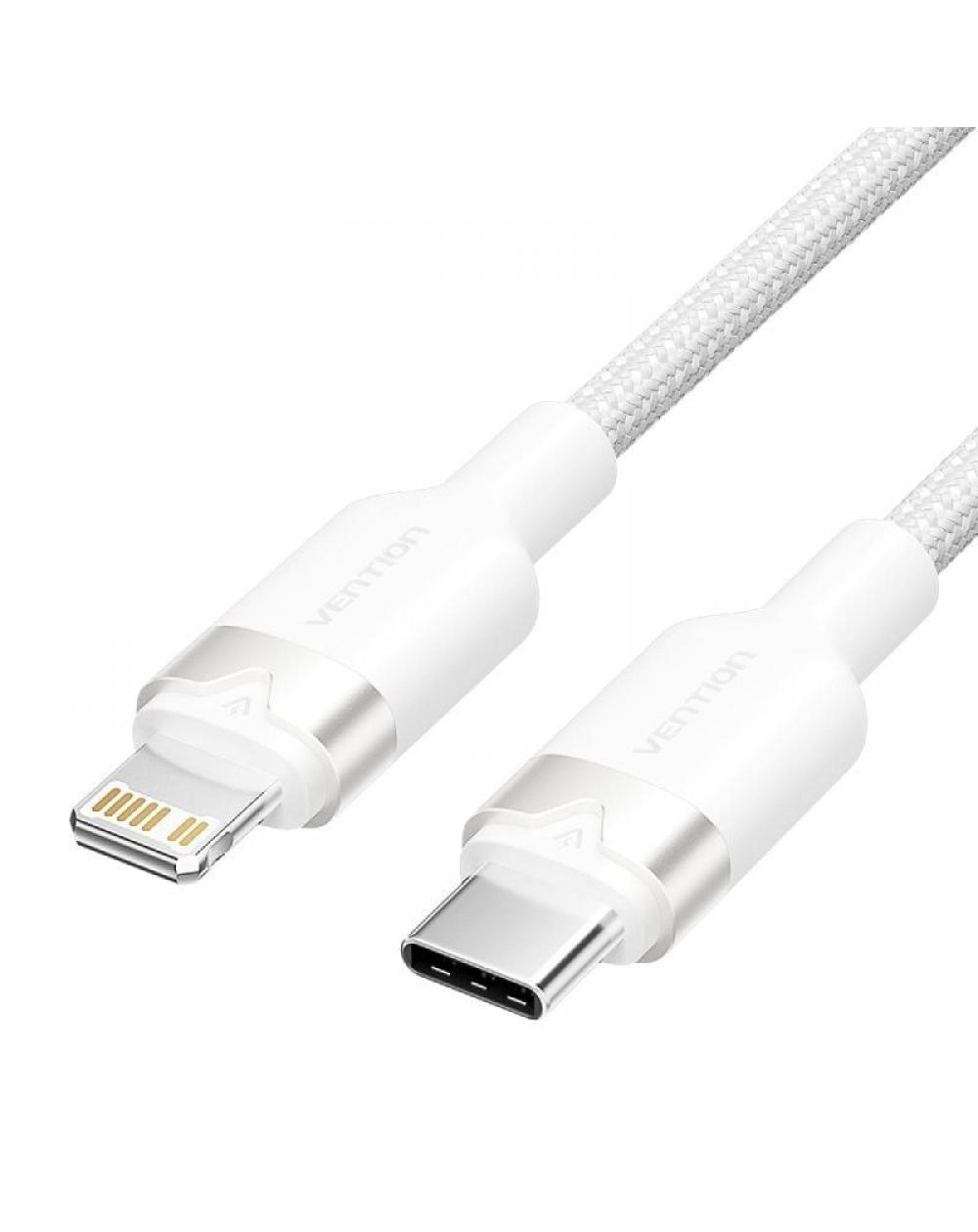 Cable USB Tipo-C Lightning Vention LALWF/ USB Tipo-C Macho - Lightning Macho/ 27W/ 480Mbps/ 1m/ Blanco