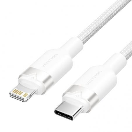 Cable USB Tipo-C Lightning Vention LALWF/ USB Tipo-C Macho - Lightning Macho/ 27W/ 480Mbps/ 1m/ Blanco