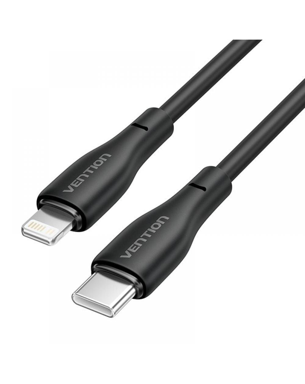 Cable USB Tipo-C Lightning Vention H28BF/ USB Tipo-C Macho - Lightning Macho/ 27W/ 480Mbps/ 1m/ Negro