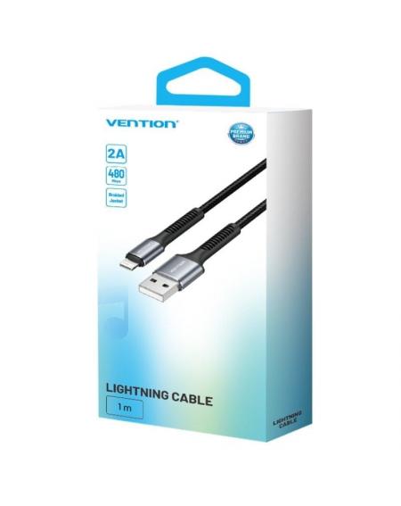 Cable USB 2.0 Lightning Vention H14BF/ Lightning Macho - USB Macho/ 10W/ 480Mbps/ 1m/ Negro