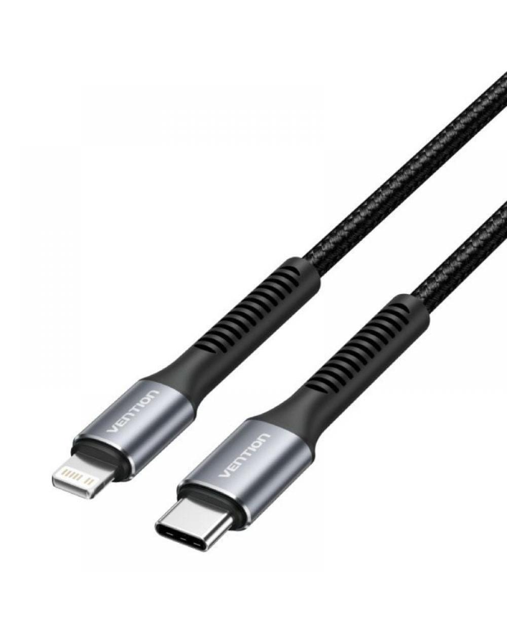 Cable USB Tipo-C Lightning Vention H16BF/ Lightning Macho - USB Tipo-C Macho/ 27W/ 480Mbps/ 1m/ Negro