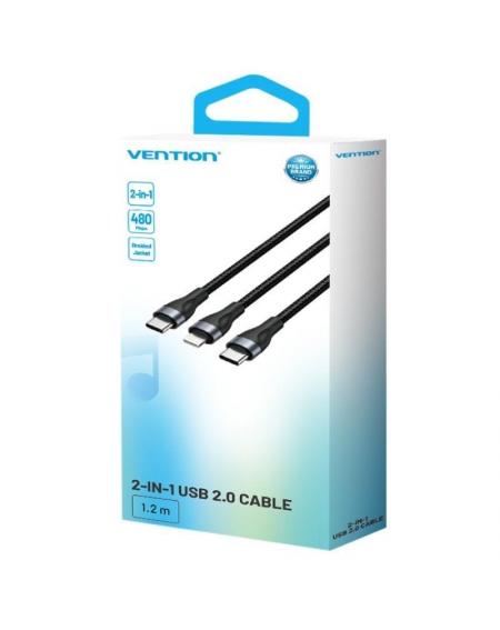 Cable USB Tipo-C Vention H17BAV/ USB Tipo-C Macho - Lightning Macho/ USB Tipo-C Macho/ 60W/ 480Mbps/ 1.2m/ Negro