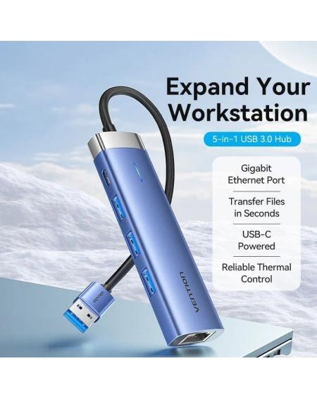 Hub USB 3.0 Vention TGFSB/ 3xUSB/ 1xRJ45/ 1xUSB Tipo-C PD