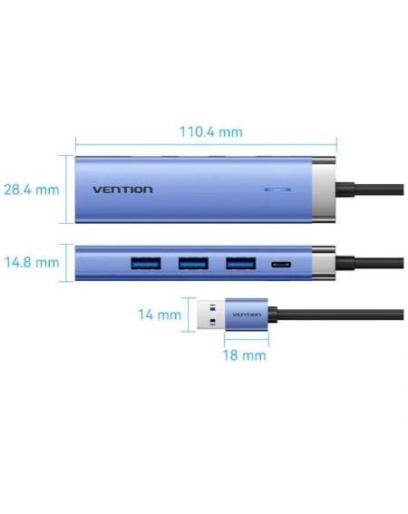 Hub USB 3.0 Vention TGFSB/ 3xUSB/ 1xRJ45/ 1xUSB Tipo-C PD