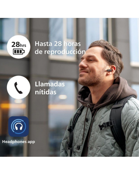 Auriculares Bluetooth Philips TAT2139BK con estuche de carga/ Autonomía 7h/ Negros