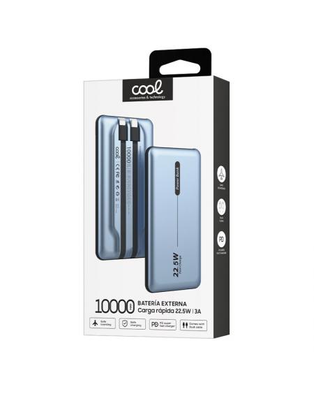 Batería Externa Universal Power Bank 10.000 mAh PD 22.5W (2 cables) Azul