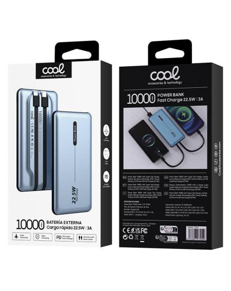 Batería Externa Universal Power Bank 10.000 mAh PD 22.5W (2 cables) Azul