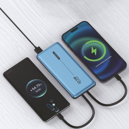 Batería Externa Universal Power Bank 10.000 mAh PD 22.5W (2 cables) Azul