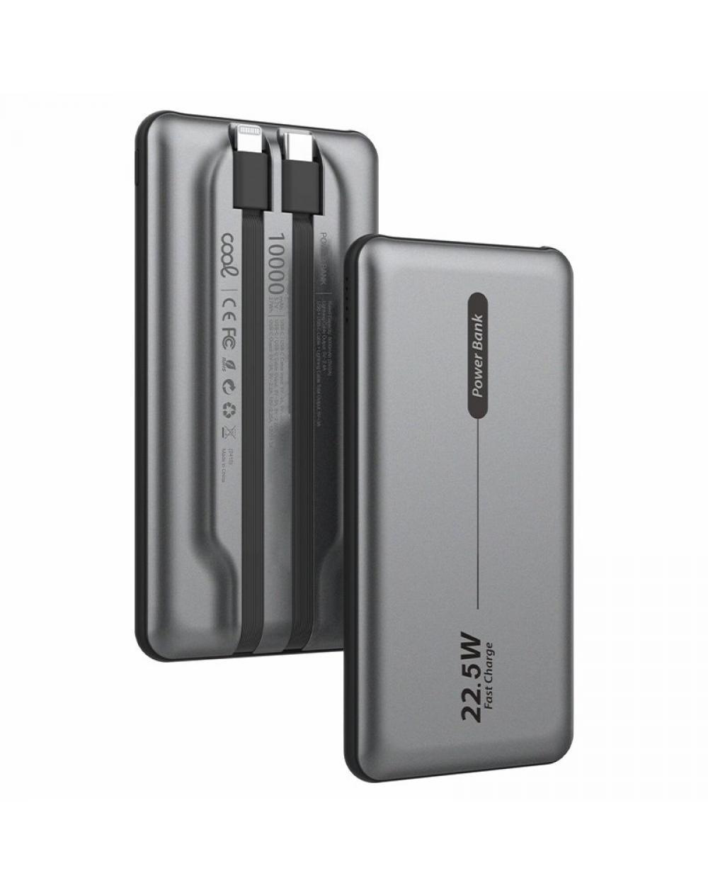 Batería Externa Universal Power Bank 10.000 mAh PD 22.5W (2 cables) Gris