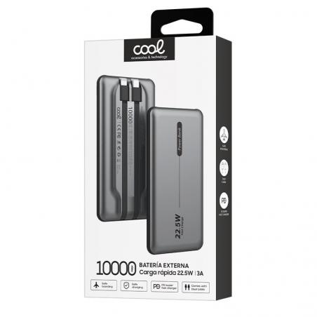 Batería Externa Universal Power Bank 10.000 mAh PD 22.5W (2 cables) Gris