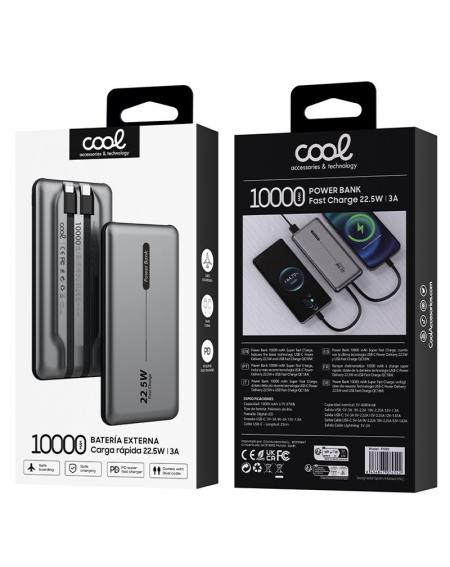 Batería Externa Universal Power Bank 10.000 mAh PD 22.5W (2 cables) Gris