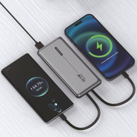 Batería Externa Universal Power Bank 10.000 mAh PD 22.5W (2 cables) Gris