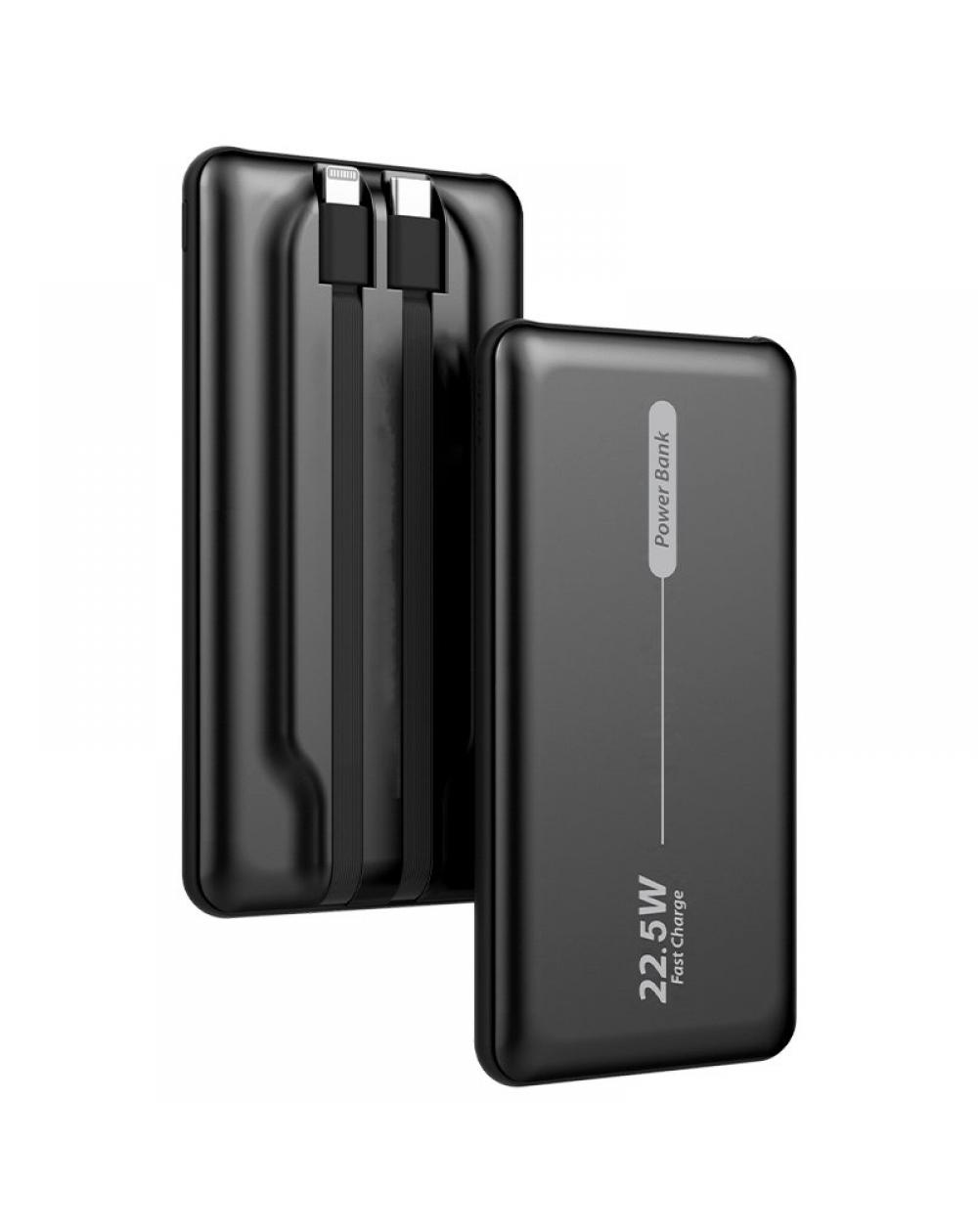 Batería Externa Universal Power Bank 10.000 mAh PD 22.5W (2 cables) Negro