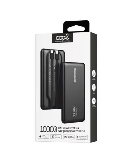 Batería Externa Universal Power Bank 10.000 mAh PD 22.5W (2 cables) Negro