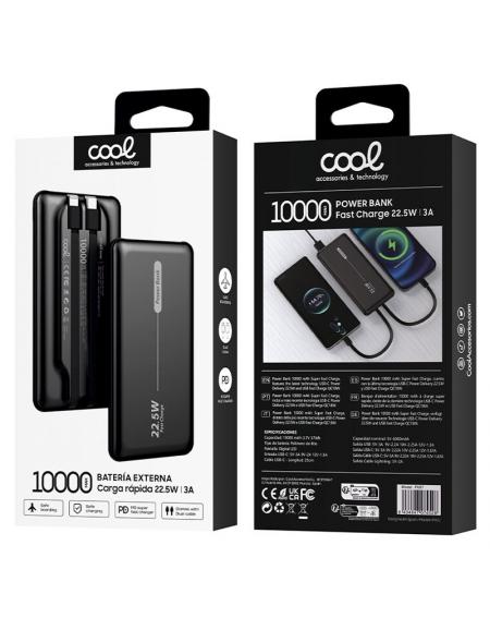 Batería Externa Universal Power Bank 10.000 mAh PD 22.5W (2 cables) Negro