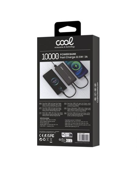 Batería Externa Universal Power Bank 10.000 mAh PD 22.5W (2 cables) Negro