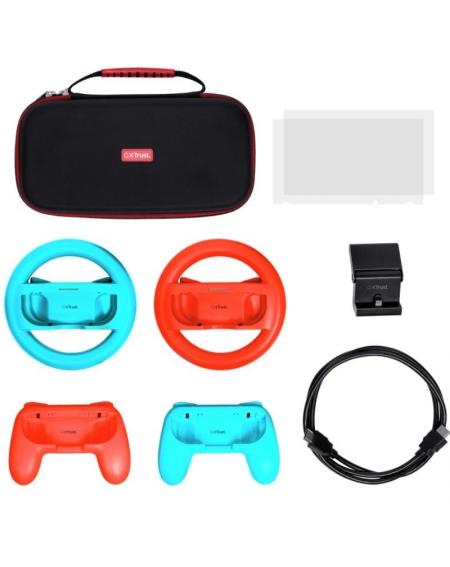 Pack Gaming Trust Gaming GXT 1249/ Estuche rígido + 2 Joy-Con + 2 Volantes + Cristal Templado para Switch + Soporte de Carga