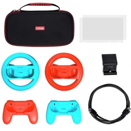 Pack Gaming Trust Gaming GXT 1249/ Estuche rígido + 2 Joy-Con + 2 Volantes + Cristal Templado para Switch + Soporte de Carga