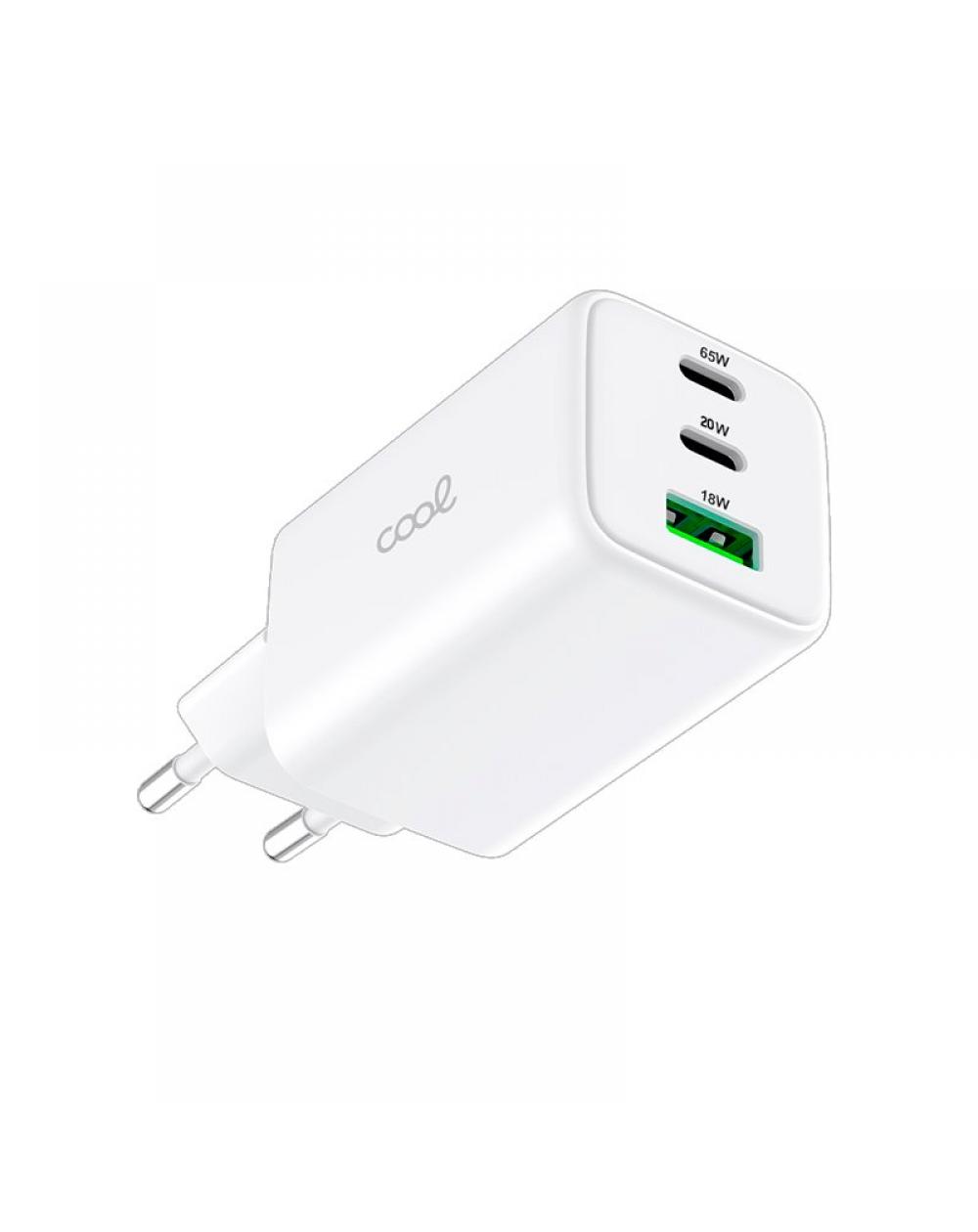 Cargador Red Universal Ultra Fast Triple (PD) 2 x Tipo-C + USB COOL (65W) GaN Blanco