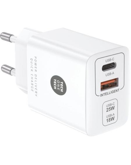 Cargador de Pared Tech One Tech TEC2267/ 1xUSB Tipo-C/ 1xUSB/ 3A/ Blanco