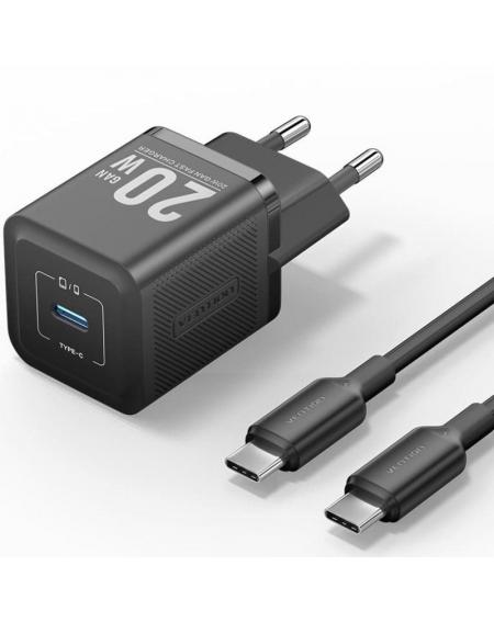 Cargador Gan de Pared Vention TZ-FEPB0-EU-01/ 1xUSB Tipo-C + Cable USB Tipo-C/ 20W